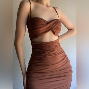 19. Brown Ruched Bodycon Dress with Sweetheart Neckline